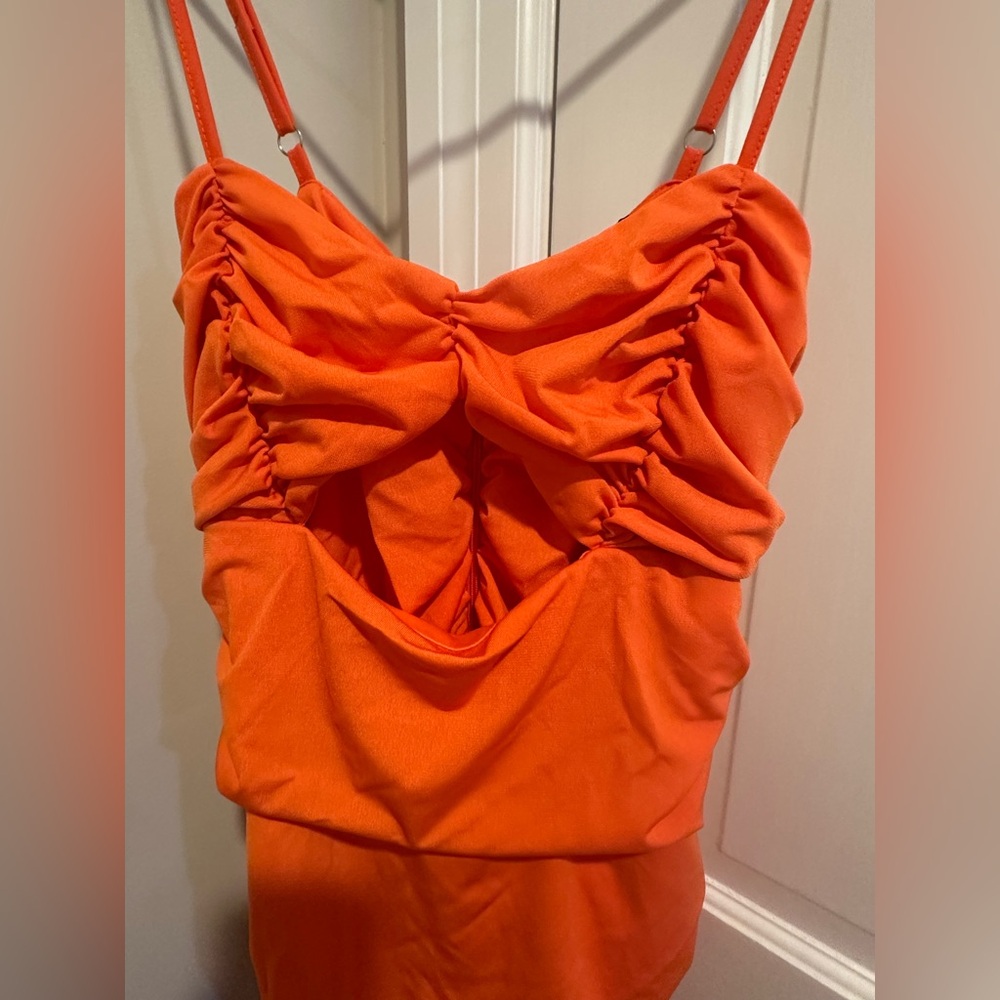 AX Orange Ruched Women's Evening Dress Prom Baddie